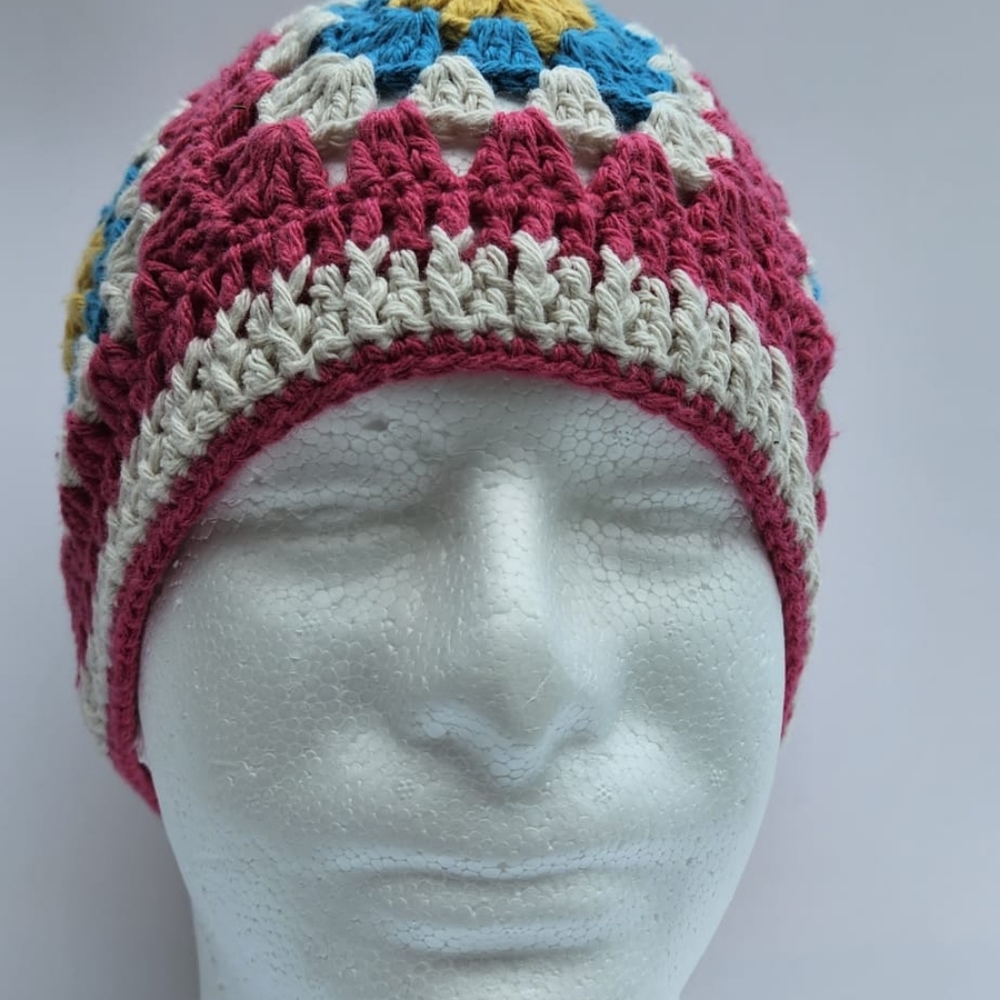%100 Handmade  Granny Square Crochet 🧶 Colorful of Pink Women's Beanie